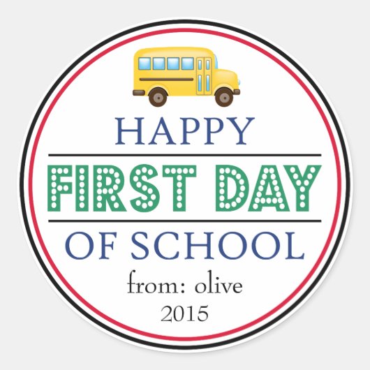 Happy First Day of School Bus Sticker (grün) (Vorderseite)