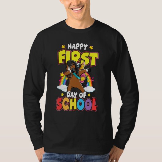 Happy First Day Of School Dabbing Horse Back To Sc T-Shirt (Vorderseite)