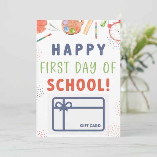 Happy First Day of School Gift Card Holder Einladung (Stehend Vorderseite)