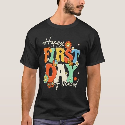 Happy First Day Of School Retro Groovy  Teacher St T-Shirt (Vorderseite)