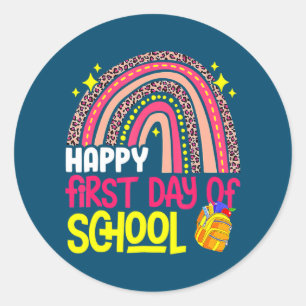 Happy First Day School 1st Day Teacher Kind Runder Aufkleber