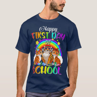 Happy First Day School Niedlich Tiger Regenbogen z T-Shirt