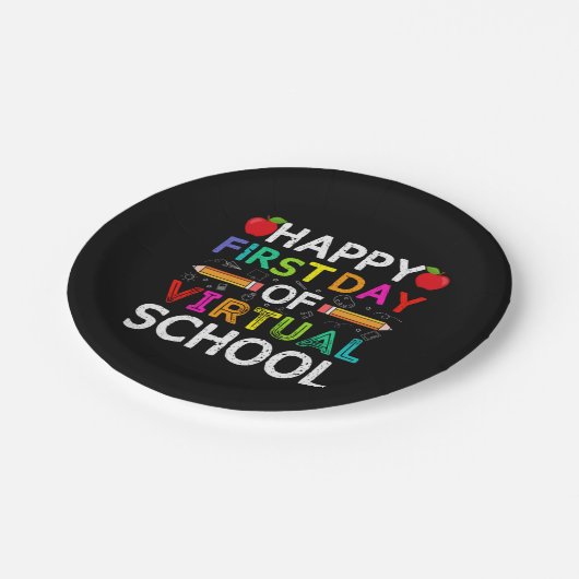 Happy First Day Virtual of School Pappteller (Schrägansicht)