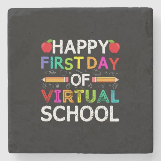 Happy First Day Virtual of School Steinuntersetzer (Vorderseite)