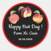 Happy First Day Whimsical Bouncing Äpfel Custom Runder Aufkleber (Vorderseite)