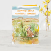 Happy First Easter Grandson Rabbit Wildflowers Karte (Gelbe Blume)