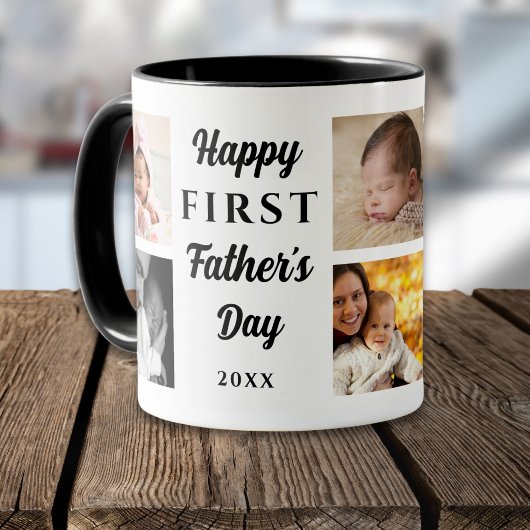 Happy First Father's Day Black 8 Photo Collage Dad Tasse