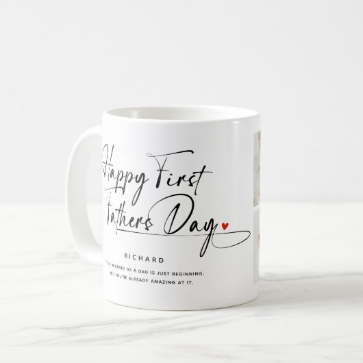Happy First Father's Day Photo Collage & Quote Kaffeetasse (Vorderseite Links)