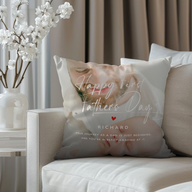 Happy First Father's Day Photo Collage & Quote Kissen (Von Creator hochgeladen)