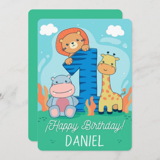 Happy First Geburtstag Feiertagskarte (Vorne/Hinten)