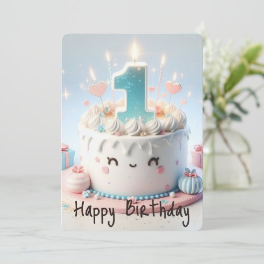 Happy First Geburtstag Feiertagskarte (Stehend Vorderseite)