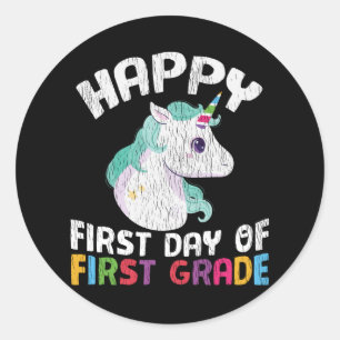 Happy First Grade School Lehrer Kinder Crew Unicor Runder Aufkleber