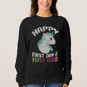 Happy First Grade School Lehrer Kinder Crew Unicor Sweatshirt