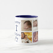 Happy First Mother's Day 8 Photo Collage Navy Blue Tasse (Zentrum)