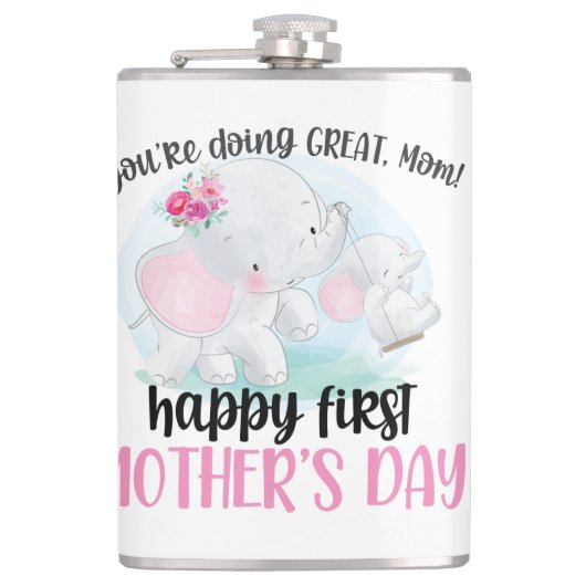 Happy First Mother's Day Elephant Flachmann (Vorderseite)
