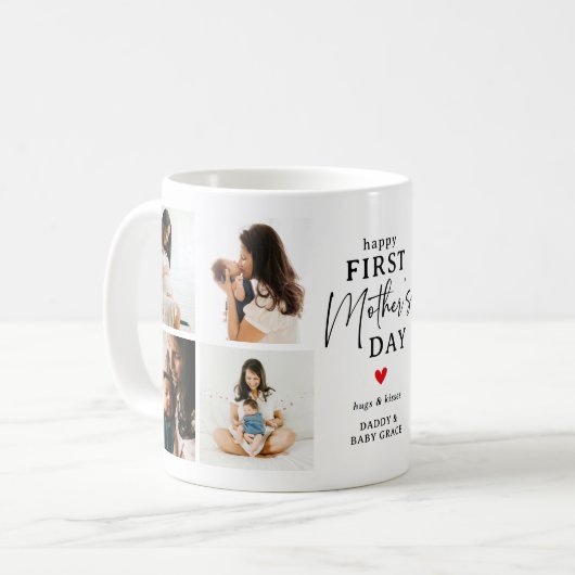Happy First Mother's Day' Foto Collage Keepake Kaffeetasse (Vorderseite Links)