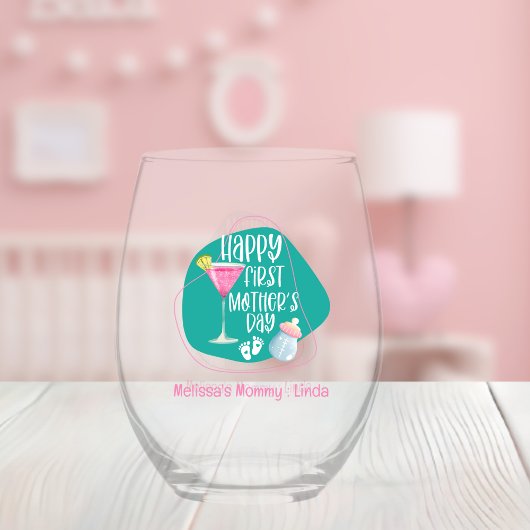 Happy First Mother's Day Niedlich Elegant Weinglas Ohne Stiel