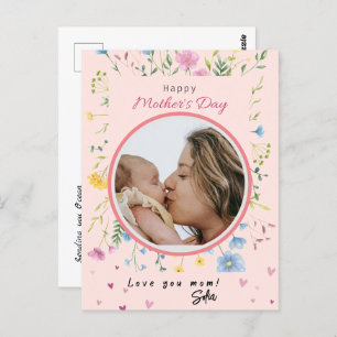 Happy First Mothers Day Niedlich Moderne Blume Fot Postkarte