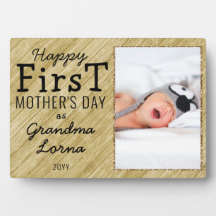 Happy First Mother's Day Oma Foto Golden Wood Fotoplatte