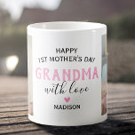 Happy First Mother's Day Oma Foto Kaffeetasse<br><div class="desc">Erste Mütter tagen Großmutter-Tasse mit dem niedlichen Sprichwort "Happy 1st mutter's day Oma",  2 Fotos des Enkels,  einem rosa Herz und dem Namen der Kinder.</div>