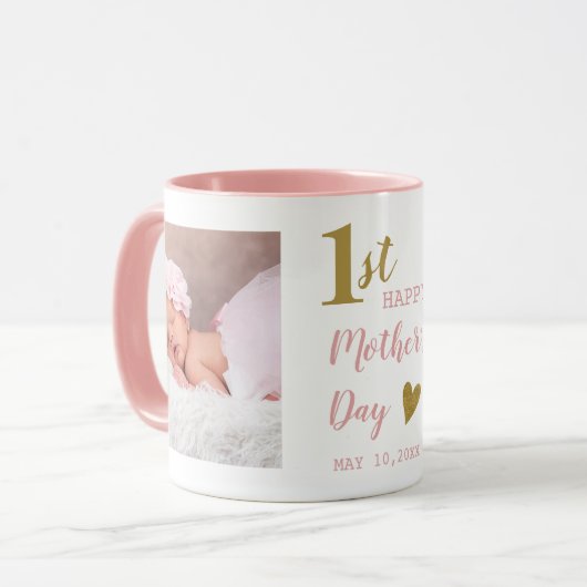 Happy First Mother's Day Pink And Gold 2 Photo  Tasse (Vorderseite Links)