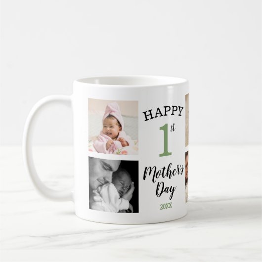 Happy First Mother's Day Sage 8 Photo Collage Kaffeetasse (Links)