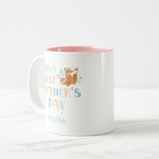Happy First Mthers Day Boho Chic Custom Zweifarbige Tasse (Vorderseite Links)