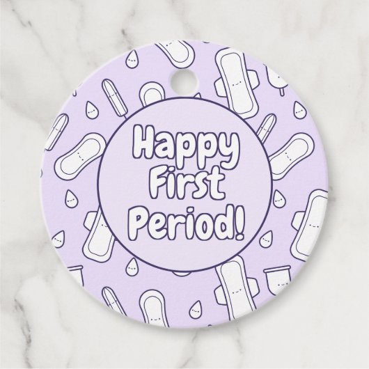 Happy First Period Party Lila Niedlich Tampon Pad Geschenkanhänger (Vorderseite)