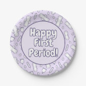 Happy First Period Party Lila Niedlich Tampon Pad Pappteller (Vorderseite)
