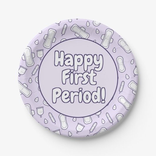 Happy First Period Party Lila Niedlich Tampon Pad Pappteller (Vorderseite)
