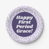 Happy First Period Party Lila Tampon Pad Name Pappteller (Vorderseite)
