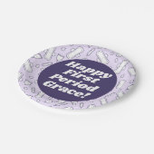 Happy First Period Party Lila Tampon Pad Name Pappteller (Schrägansicht)