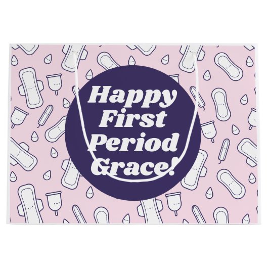 Happy First Period Party Pink Niedlich Tampon Pad Große Geschenktüte (Vorderseite)