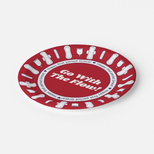 Happy First Period Party Red Pad Border Name Pappteller (Schrägansicht)