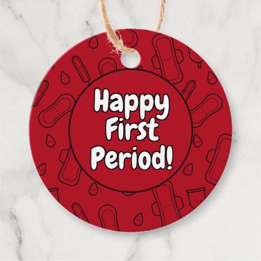 Happy First Period Party Red Tampon Pad Muster Geschenkanhänger (Vorderseite)