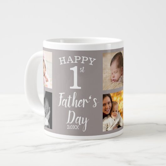 Happy First Vater's Day 8 Family Foto Collage Jumbo-Tasse (Vorderseite Links)