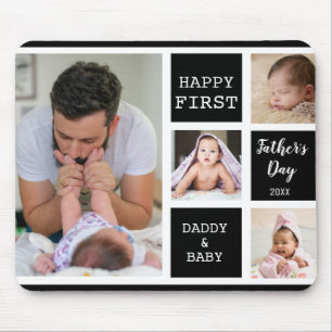 Happy First Vater's Day Black 4 Foto Collage   Mousepad
