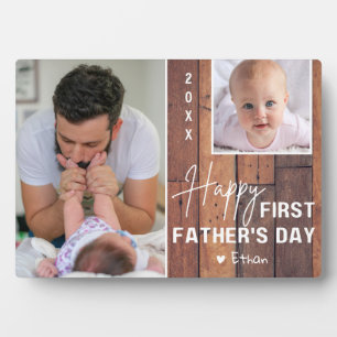 Happy First Vatertag 2 Foto Collage Wood  Fotoplatte