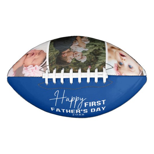 Happy First Vatertag 3 Foto Collage Blue Football (Vorderseite)