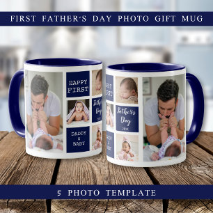 Happy First Vatertag 5 Foto Collage Navy Blue Tasse