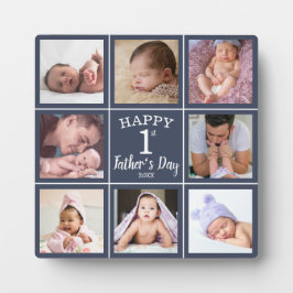 Happy First Vatertag 8 Foto Collage Blue Fotoplatte
