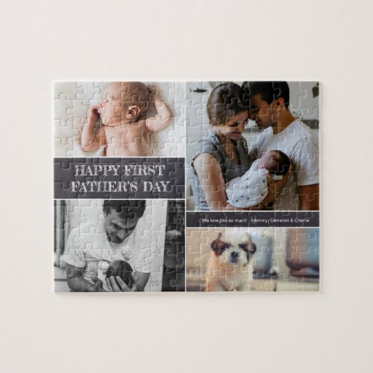 Happy First Vatertag Foto Collage Familie Puzzle (Horizontal)