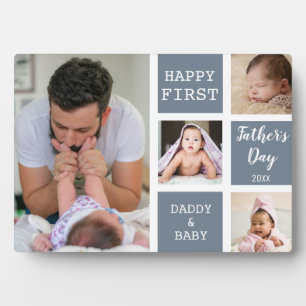 Happy First Vatertag Gray 4 Foto Collage Fotoplatte