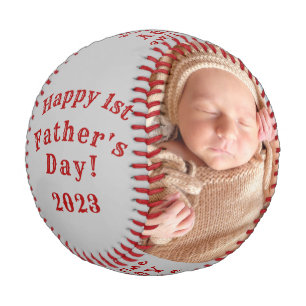 Happy First Vatertag Personalisiert 2 Foto Grau Baseball