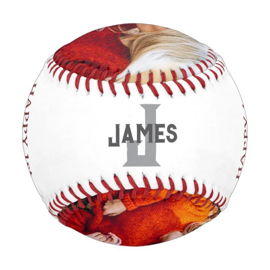 Happy First Vathers Day Custom Foto & Message Baseball (Rückseite)