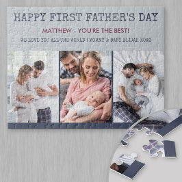Happy First Vathers Day Custom Message und 3 Foto Puzzle