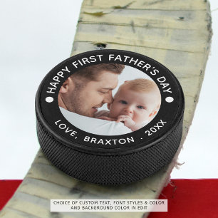 Happy First Vathers Day Foto Your Color Eishockey Puck