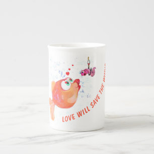 Happy Fish and Worm Funny Mug - Benutzerdefinierte Porzellantasse