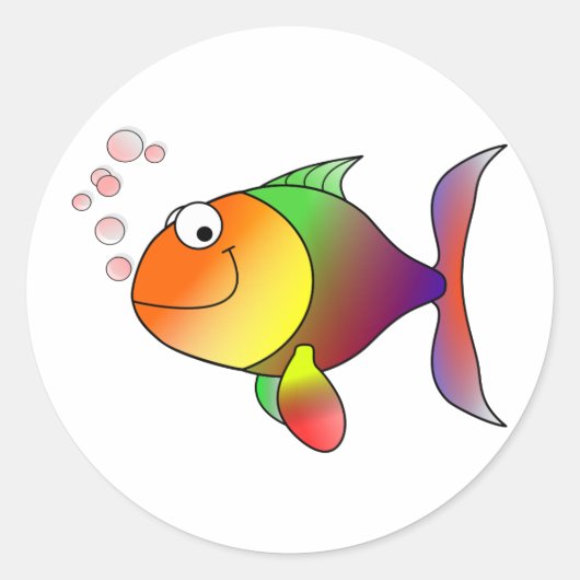 Happy Fish ~ Blasen Runder Aufkleber (Vorderseite)
