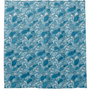 Happy Fish Pattern Blauer Duschvorhang
